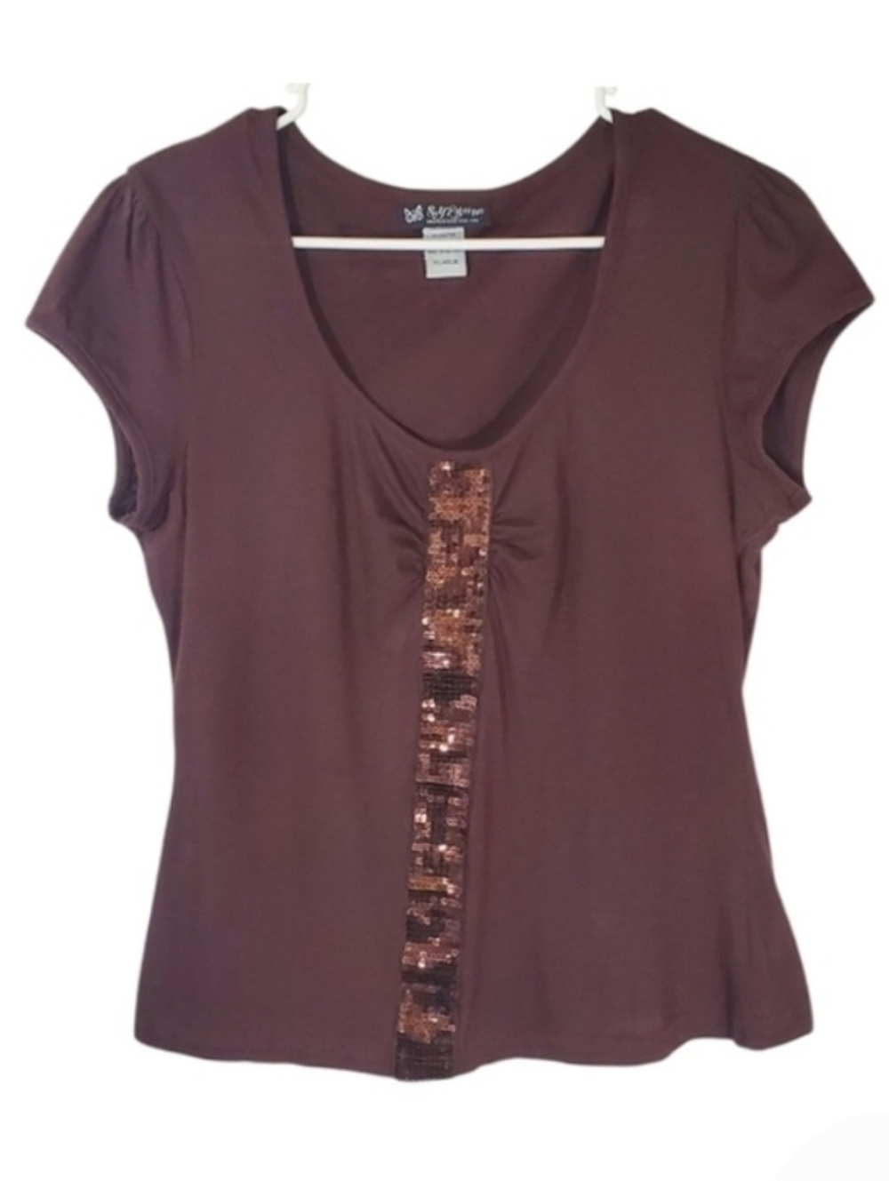2341 * Self Esteem Sequin Top Brown Size XL Vintage 90s Y2K